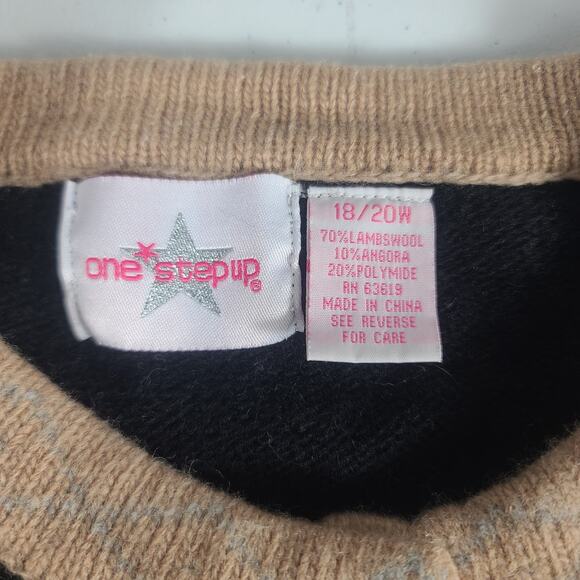 One Step Up Gray Tan Black Lambswool Angora Button Up Sweater Cardigan XL 18 20 - Picture 4 of 4